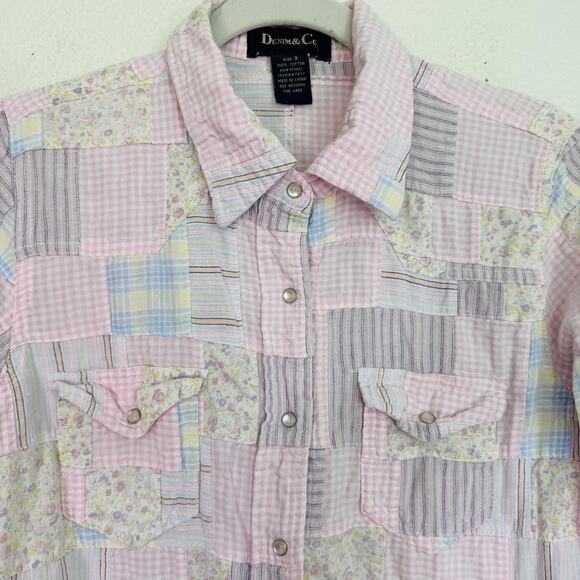 Denim and Co Top Womens Small Pastel Patchwork Snap Button Western Boho Y2K - Picture 4 of 9